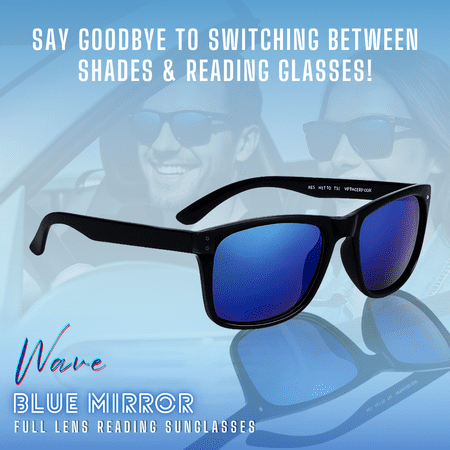 proSPORT Reading Sunglass Reader Horn Rimmed Browline Blue Mirrored Men Women NOT BIFOCAL