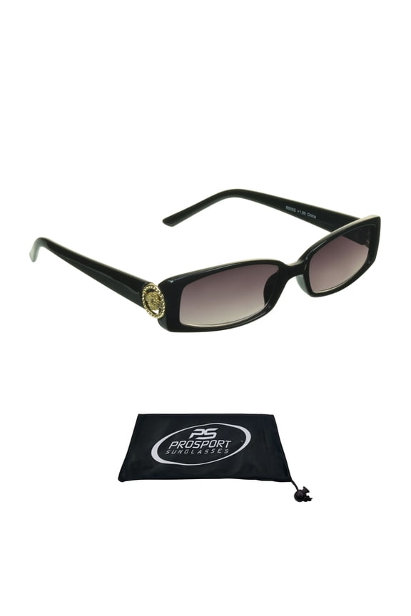 proSPORT Reading Sunglass Reader Rectangle Black Gold Frame Women NOT BIFOCAL