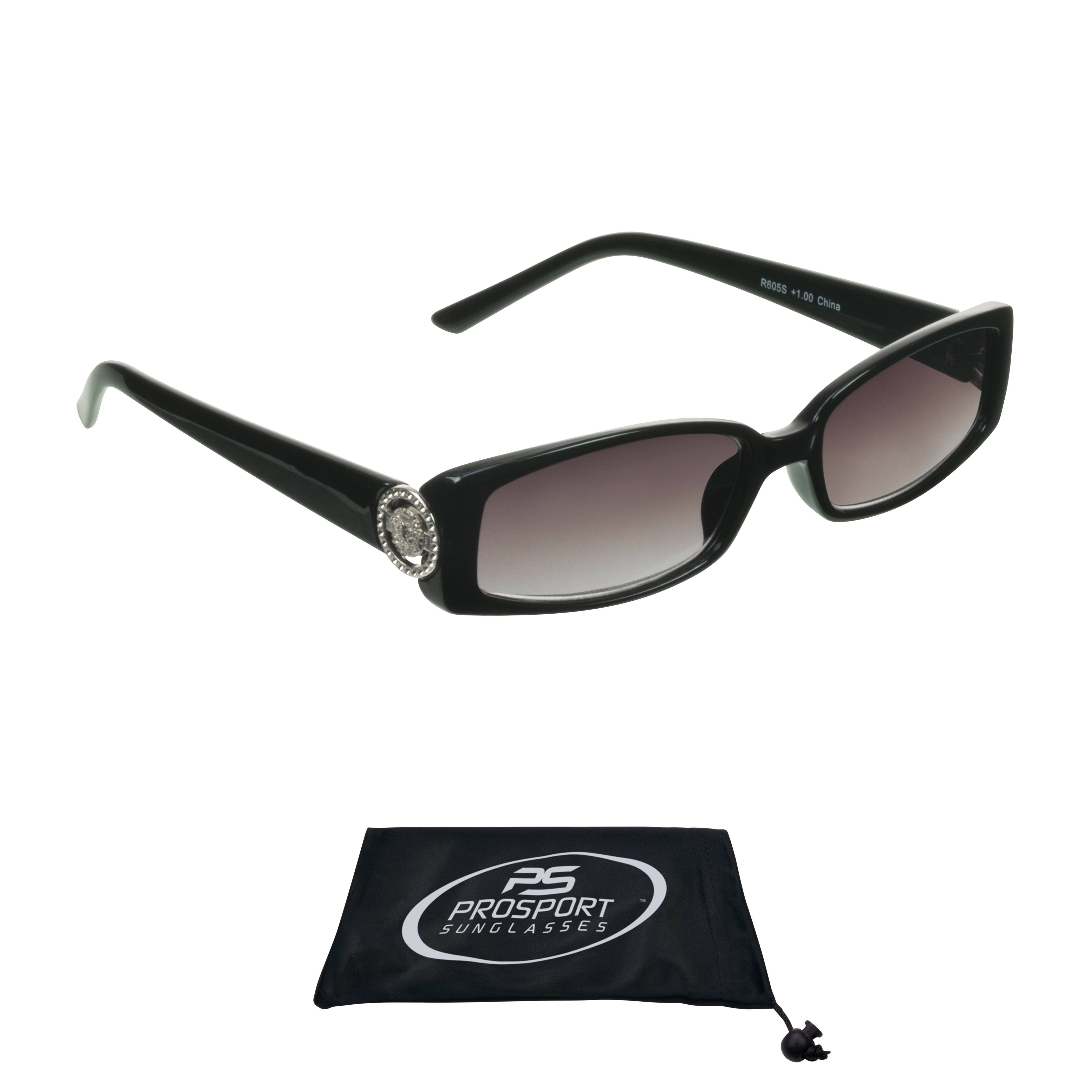 proSPORT Reading Sunglass Reader Rectangle Black Silver Frame Women NOT BIFOCAL