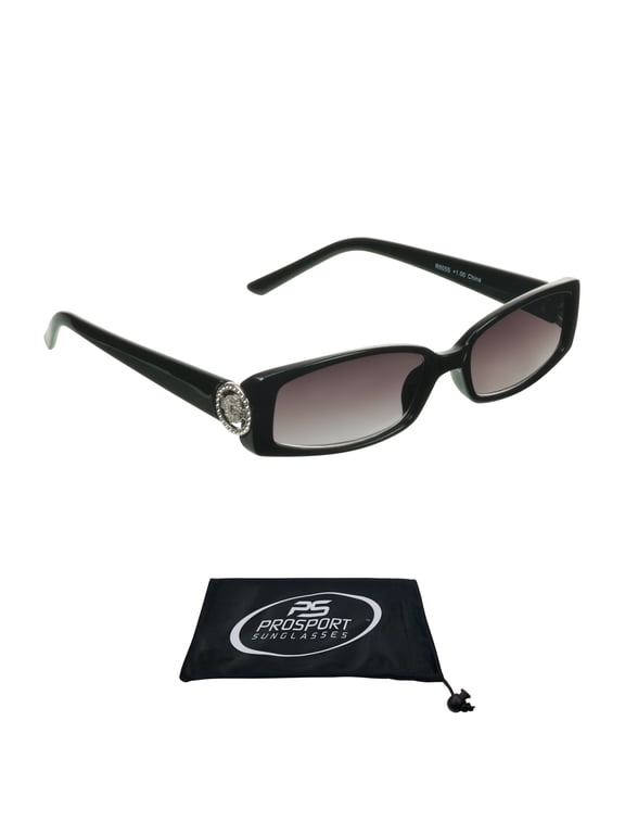 proSPORT Reading Sunglass Reader Rectangle Black Silver Frame Women NOT BIFOCAL