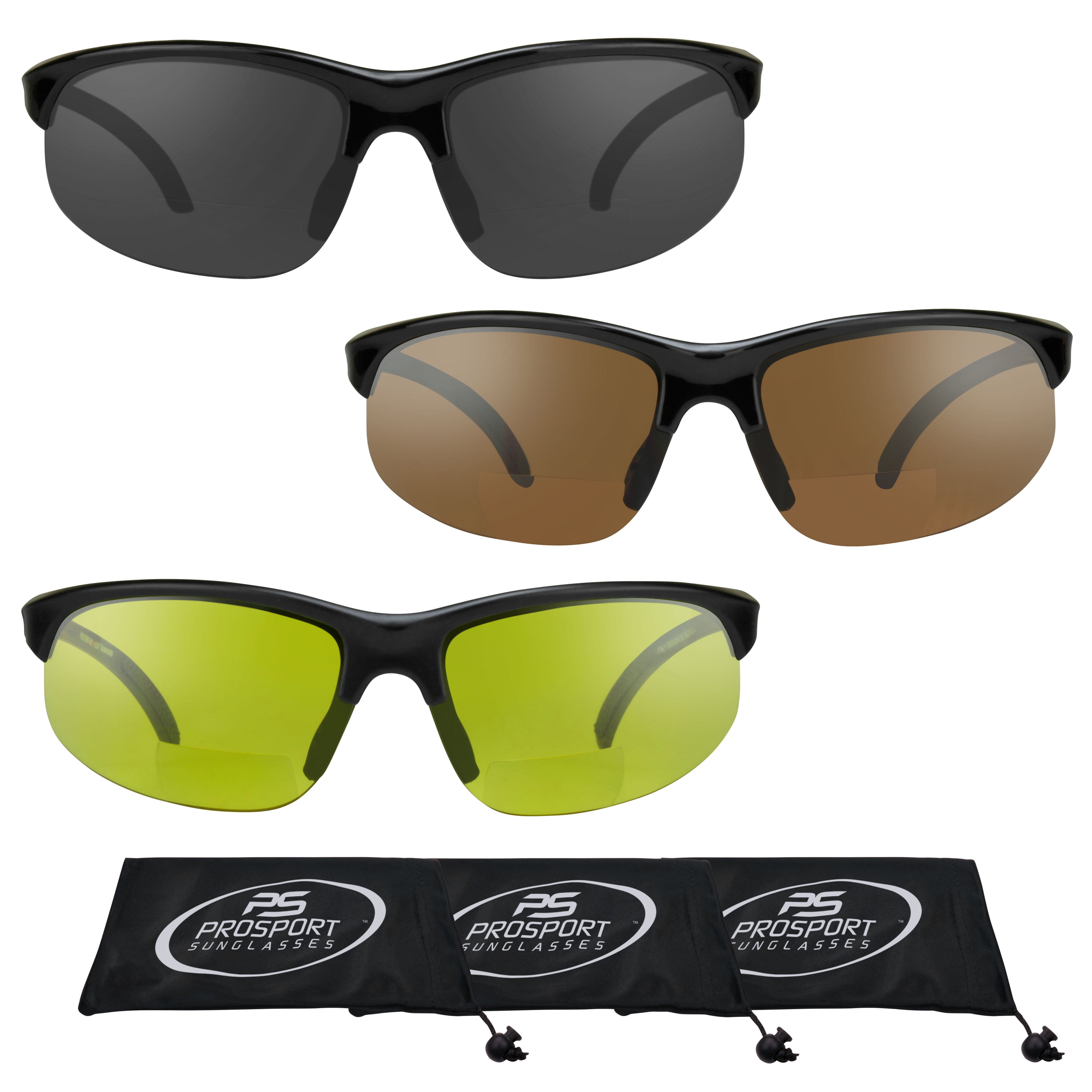 Prosport Sunglasses Bifocal Sunglass Sun Readers Men Women Sport Wrap Gray Hd And Yellow