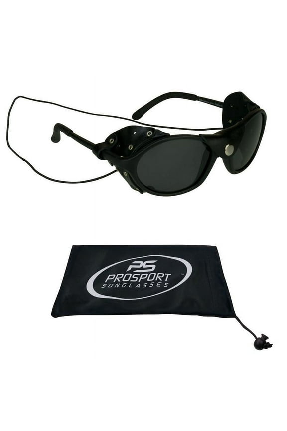 Leather Sunglasses Glacier with Side Shield and String, Polarized Lens Unisex