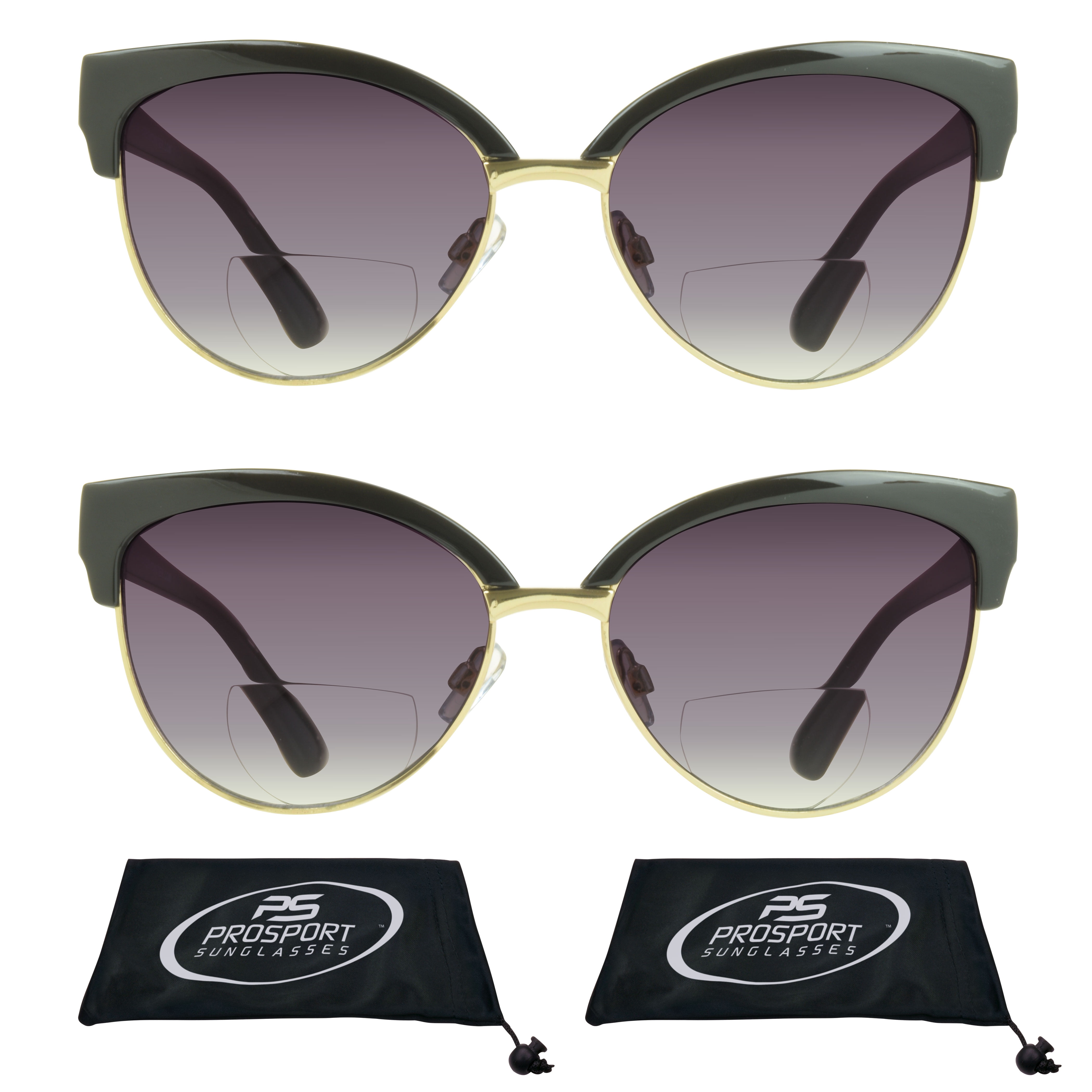 proSPORT Women Bifocal Reading Cateye Fashion Horn Rim Sunglasses Red Gold Frame Smoke Lens +1.25