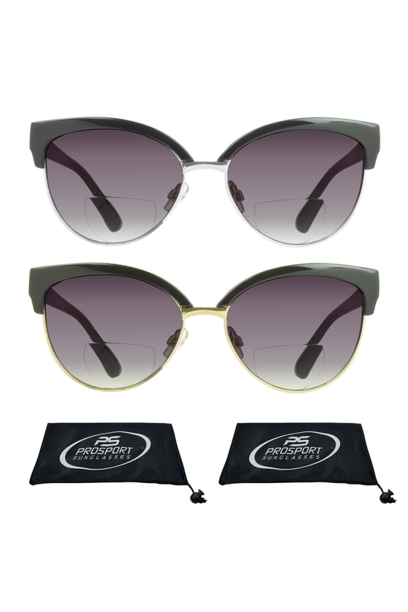 proSPORT Women Bifocal Reading Cateye Fashion Horn Rim Sunglasses Tortoise Gold Frame Brown Lens +2.50