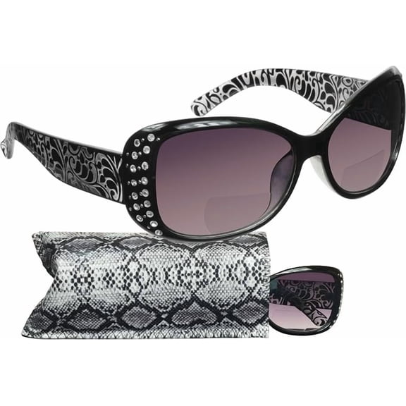 proSPORT Women's Oversized Bifocal Reading Sunglasses, Rhinestone Floral Butterfly Style, Gradient Lenses, UV400 Protection