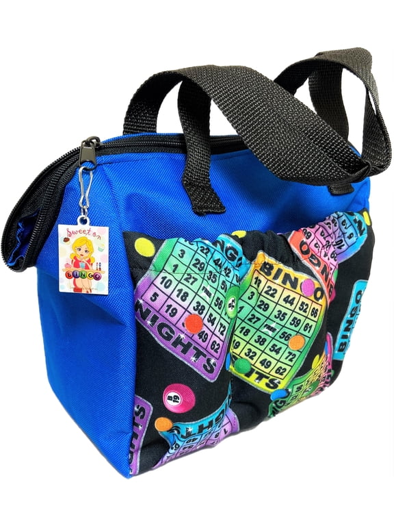 product image Neon 6 Pocket Bingo Bag (with Inside Liner!) and "Sweet on Bingo" Lucky Charm (Blue Neon)