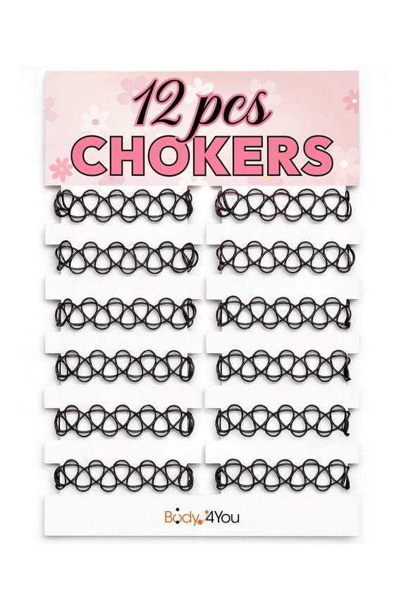 12PC Tattoo Choker Necklace - 90s Accessories 2000s Jewelry Y2K Fashion Vintage Trendy - Gothic Black Henna - Adjustable Stretchy Collar Necklace Summer Waterproof Vacation Waterproof Set