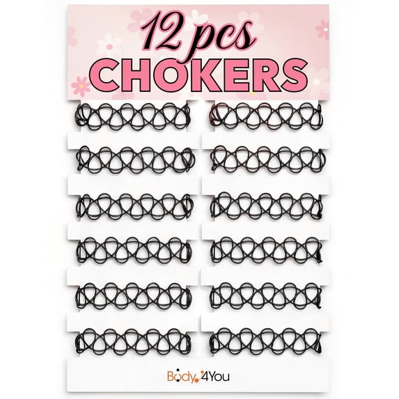 BodyJ4You 12PC Tattoo Choker Necklace - 90s Accessories 2000s Jewelry Y2K Fashion Vintage Trendy - Gothic Black Henna - Adjustable Stretchy Collar Necklace Summer Waterproof Vacation Waterproof Set