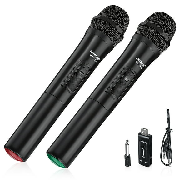 professional uhf dual microphone system, 2-channels handheld for indoor home outdoor ktv party speakers