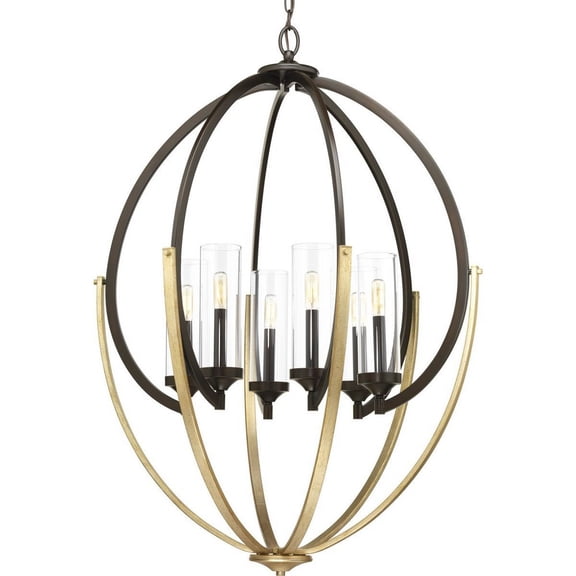 Progress Lighting Evoke 6-Light Chandelier, Antique Bronze, Clear Glass Shade