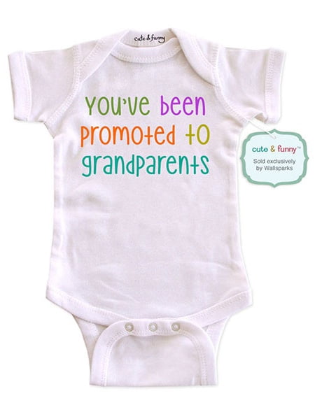 You've been promoted to Grandparents - wallsparks cute & funny - baby one piece bodysuit Surprise baby birth pregnancy announcement - Baby Shower Gift - White Newborn Size (0-3 Mos)