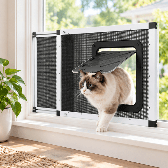-proof Screen Pet Door For Sliding Windows Fits 22"-28.5" Width