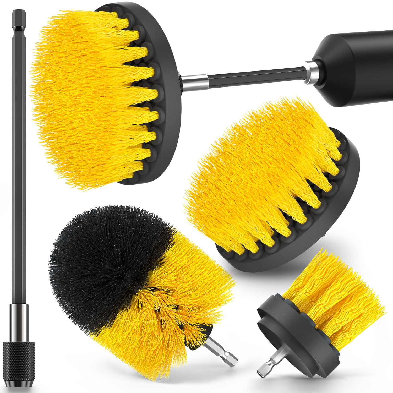 propuri Drill Brush,Power Scrubber Cleaning Brush, Extended Nylon Bristle Attachment,4Pack Yellow