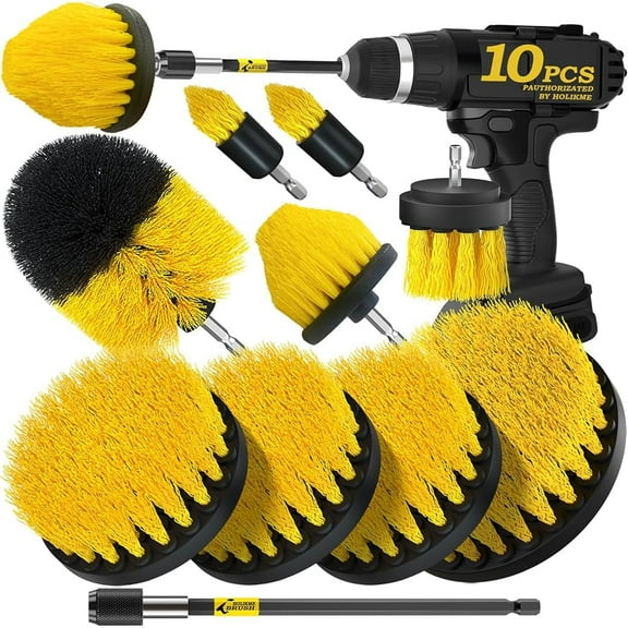 propuri Drill Brush,Power Scrubber Cleaning Brush, Extended Nylon Bristle Attachment,10 Pack Yellow