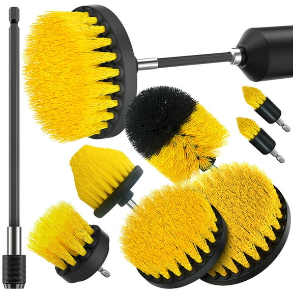 propuri Drill Brush,Power Scrubber Cleaning Brush, Extended Nylon Bristle Attachment,8Pack Yellow