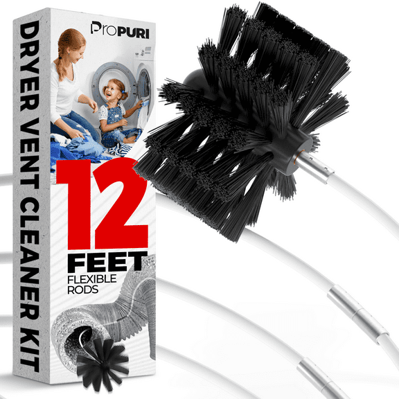 propuri Dryer Vent Cleaning Kit, Lint Remover, Synthetic Brush Head, 12 Feet Use with or Without a Power Drill