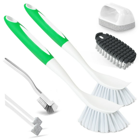 propuri Kitchen Cleaning Brush, durable nylon bristles,7Pack Green