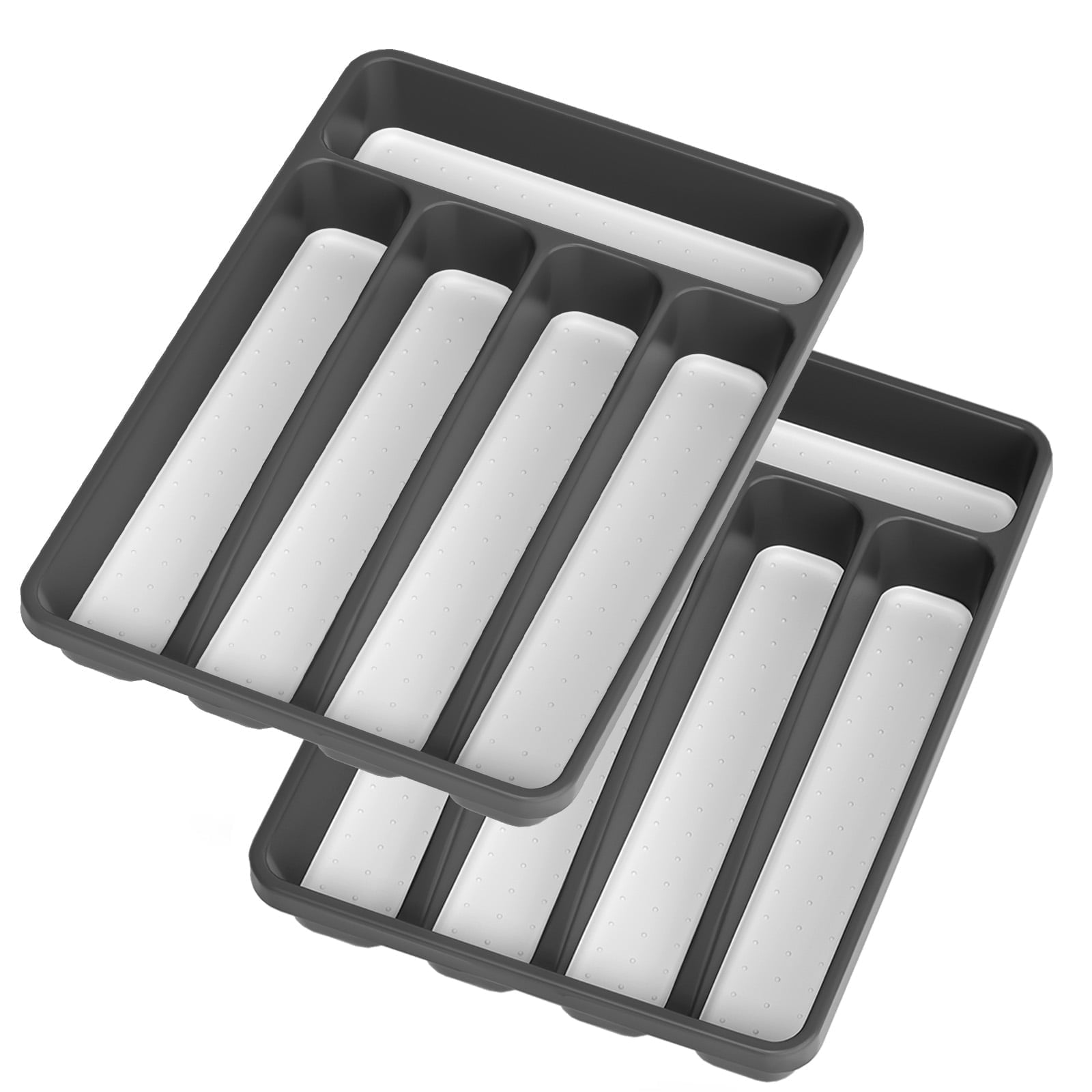 propuri Silverware Organizer - BPA-Free Kitchen Drawer Organizer with Non-slip TPR Linings, Utensil Holder Cutlery Drawer Organizer for Forks, Spoons and Knives- 5 Slots, Grey2Pack