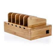Prosumer's Choice Wooden Charging Station Organizer - 5-Port Base for Phones, Tablets and Laptops - Multi-Device Docking Station with Removable Divider Slots - Cord Box with Cable Management - Bamboo