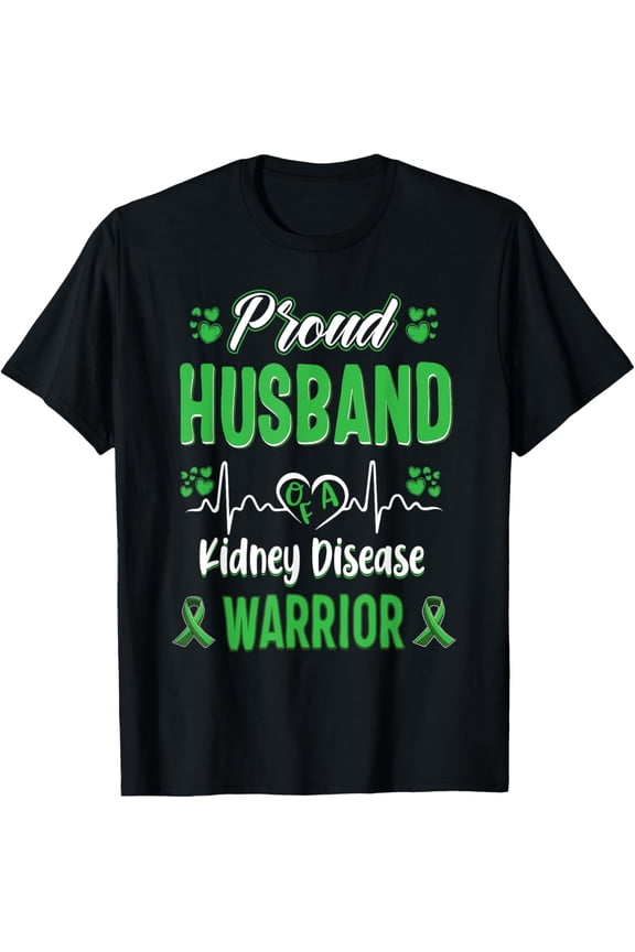 proud Husband kidney disease warrior awareness ribbon green T-Shirt
