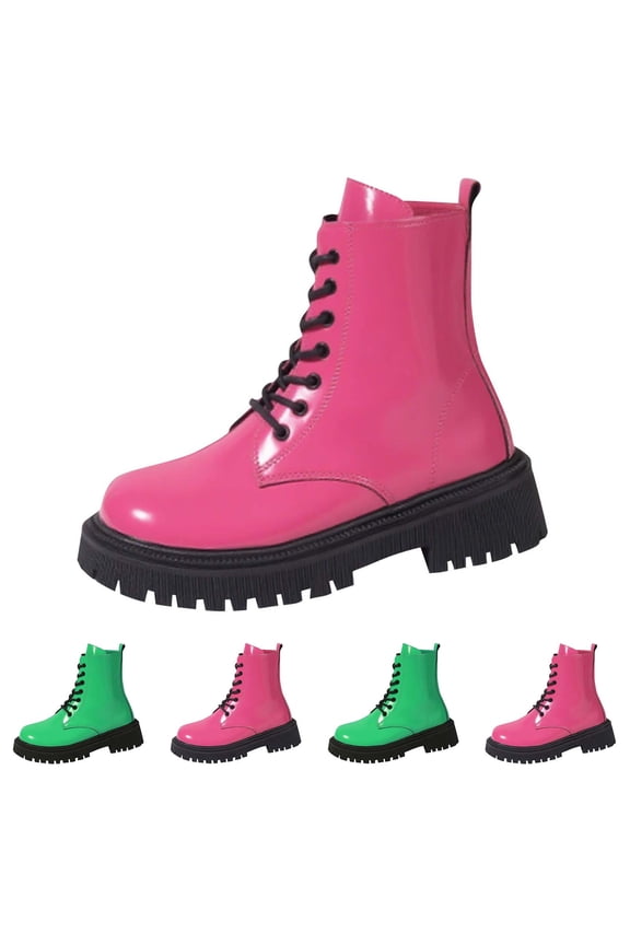 prrcolt Women's Ankle Boots Round Toe Lace up Short Booties Platform Chunky Low Heel Anti-slip Booties with Side Zipper