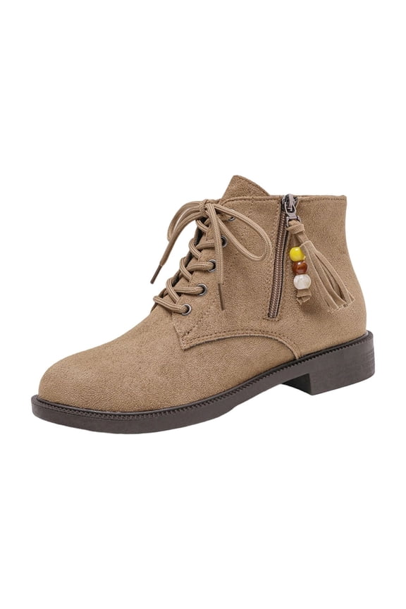 prrcolt Women's Buckle Ankle Boots Accent Strap Round Toe Lace Up Short Boots Platform Chunky Low Heel Slip Resistant Booties with Side Zipper