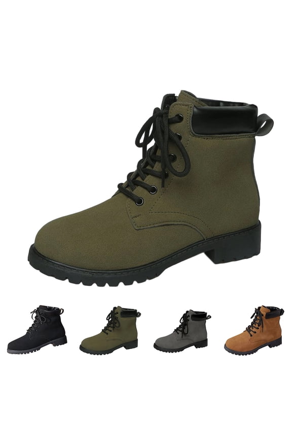 prrcolt Women's Faux Suede Ankle Booties Round Toe Platform Chunky Heel Boots Slip-on Lace Up Short Booties