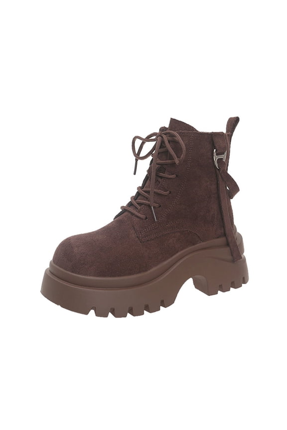 prrcolt Women's Faux Suede Ankle Boots Platform Chunky Heel Ankle Booties Round Toe Lace Up Booties with Side Zip