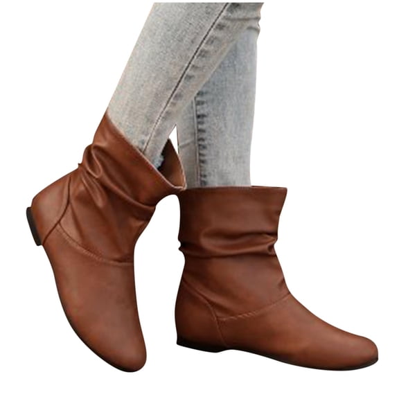 prrcolt Women's Wide Width Ankle Boots Low Heel Pleated PU Slip On Booties