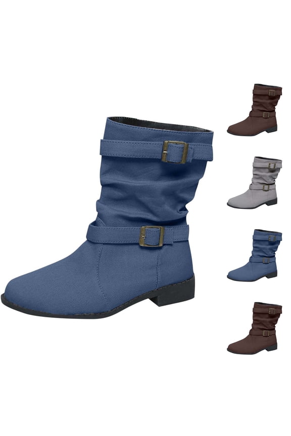 prrcolt Womens Mid Calf Boots Fold Over Style Booties Pointed Toe Chunky Low Heel Ankle Boots for Spring Fall