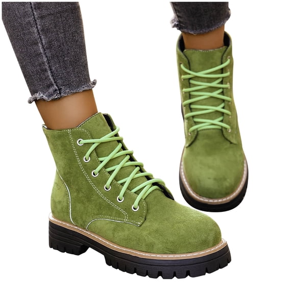 prrcolt Womens Slip-on Boots Round Toe Platform Chunky Heel Ankle Boots Lace Up Short Booties