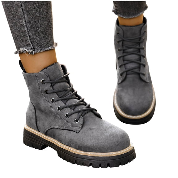 prrcolt Womens Slip-on Boots Round Toe Platform Chunky Heel Ankle Boots Lace Up Short Booties