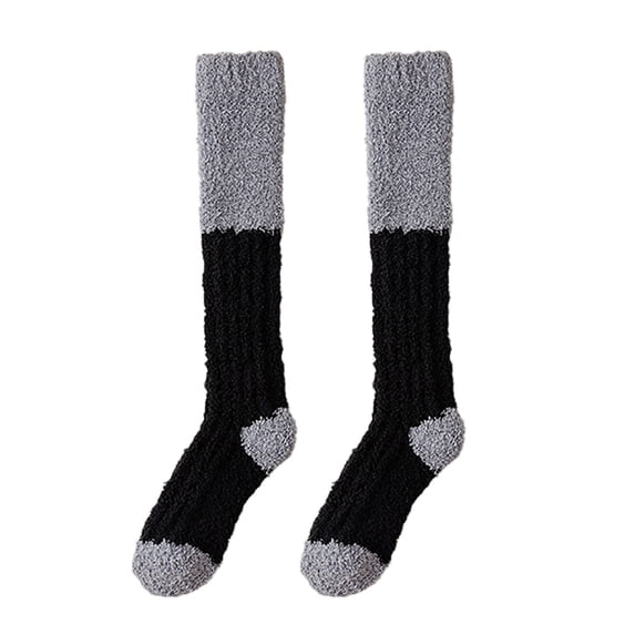 prucolt 2 Pairs Women's Fuzzy Knee High Socks Thermal Fleece Lined Slouch Socks Winter Warm Slipper Socks Soft Comzy Sleep Socks