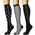 thumbnail image 1 of prucolt 3 Pack Compression Socks for Women Striped Polka Circulation Knee High Stockings for Nurses, Running, Travel, Athletic, 1 of 2
