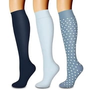 prucolt 3 Pack Compression Socks for Women Striped Polka Circulation Knee High Stockings for Nurses, Running, Travel, Athletic
