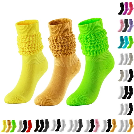 prucolt 3 Pairs Slouch Socks for Women Soft Cotton Scrunch Boot Socks Cushioned Athletic Mid Calf Crew Socks