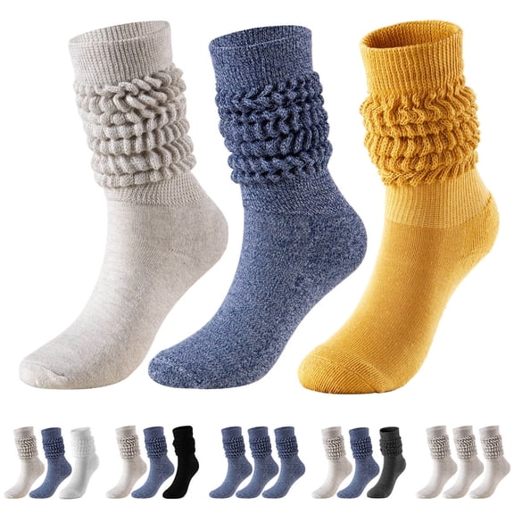 prucolt 3 Pairs Slouch Socks for Women Soft Cotton Scrunch Boot Socks Cushioned Athletic Mid Calf Crew Socks