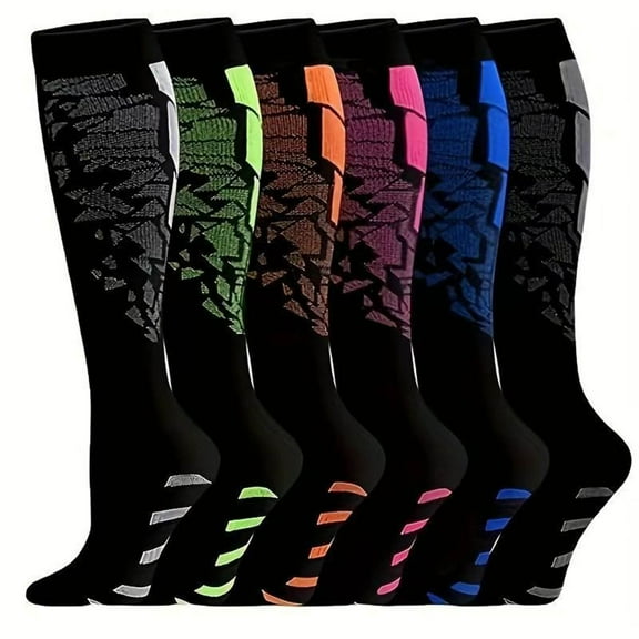 prucolt 6 Pairs Compression Socks for Women Knee High Stockings Circulation Support for Athletic Traveling Cycling
