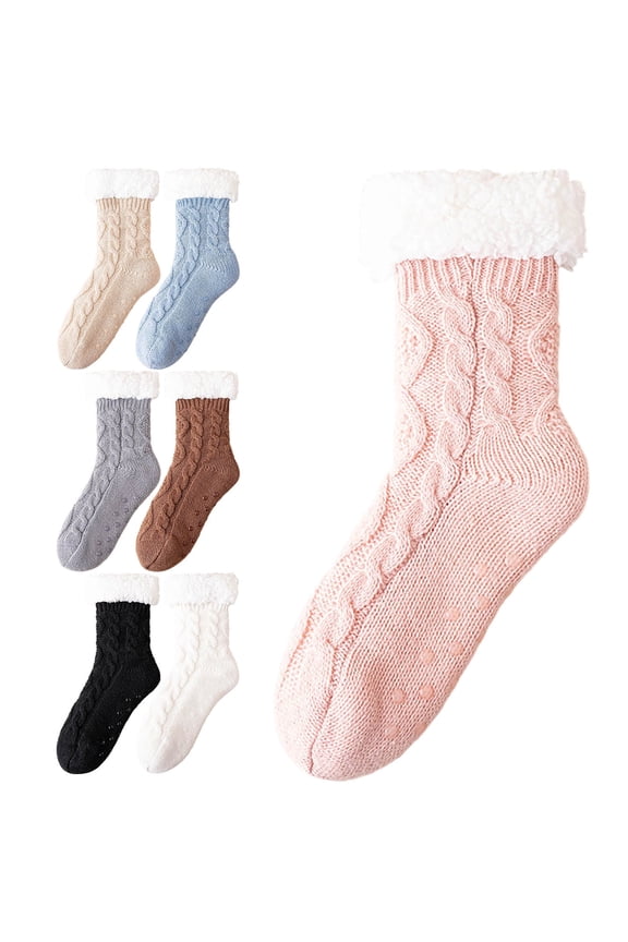 prucolt Fuzzy Grips Socks for Women Non Slip Warm Soft Fleece Lined Slipper Socks Thick Warm Cozy Ankle Socks for Home Hospital