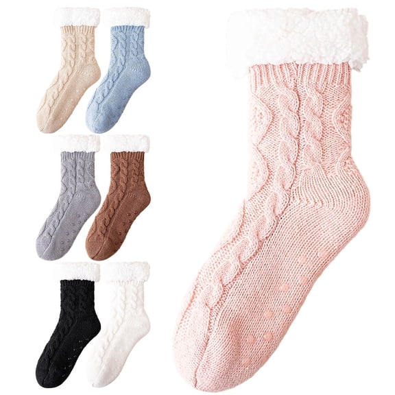 prucolt Fuzzy Grips Socks for Women Non Slip Warm Soft Fleece Lined Slipper Socks Thick Warm Cozy Ankle Socks for Home Hospital