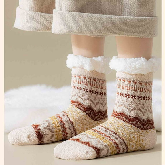 prucolt Womens Fuzzy Slipper Socks Winter Warm Fleece Lining Non Slip Boot Socks Thermal Cozy Thick Home Socks