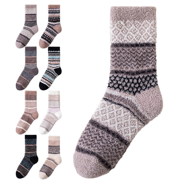 prucolt Womens Retro Fuzzy Socks Winter Thermal Slipper Socks Soft Wool Sleep Socks Casual Cozy Warm Thick Home Socks