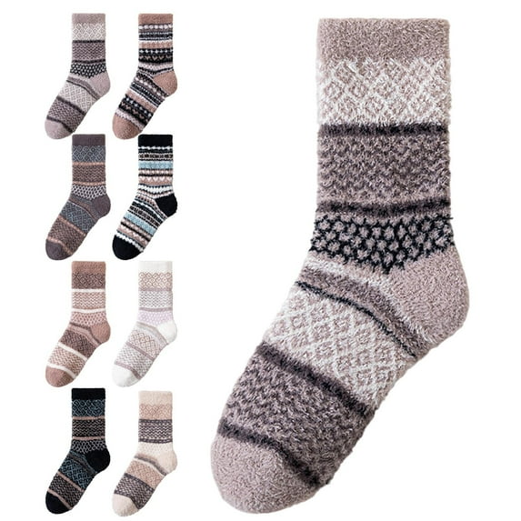 prucolt Womens Retro Fuzzy Socks Winter Thermal Slipper Socks Soft Wool Sleep Socks Casual Cozy Warm Thick Home Socks