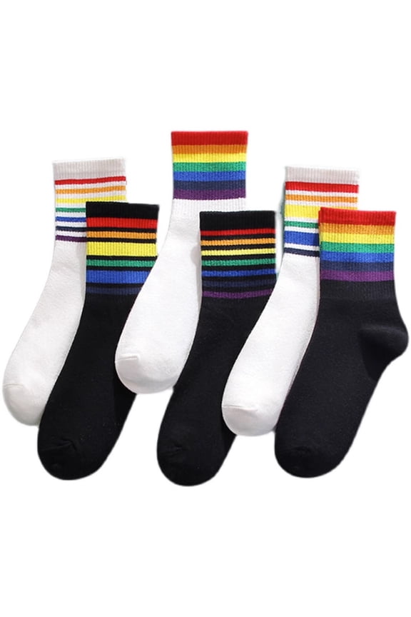 prucolt Womens Striped Crew Socks Athletic Cotton Ankle Socks Casual Comfort Calf Tube Socks for Running Golf Tennis Volleyball