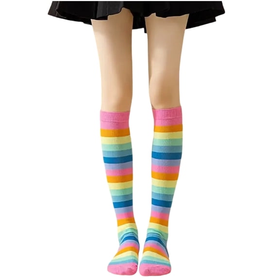 prucolt Womens Striped Stockings Knee High Socks Colorful Casual Boot Socks Outdoor Sport Athletic Long Tube Socks