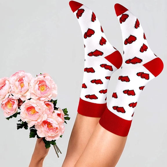 prucolt Womens Valentine's Day Crew Socks Cute Patterned Ankle Socks Breathable Cotton Sporty Mid Calf Socks Gifts for Girls