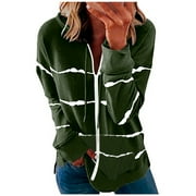 pseurrlt 3X Winter Coat for Women Plus Size Zipper Hood Women's Coat Sweaters Sweatshirts Striped Coat Women's Coat