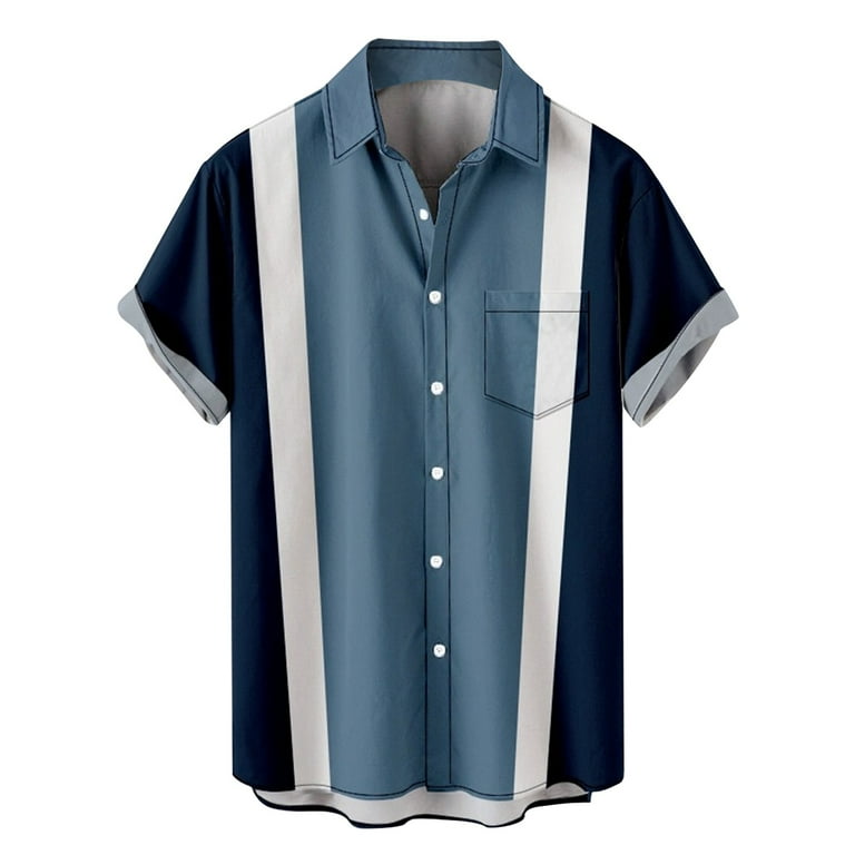 pseurrlt Button Down Short Sleeve Shirt In Prime Wardrobe Men s Vintage Bowling Shirt 1950S Retro Short Sleeve Button Down Shirts
