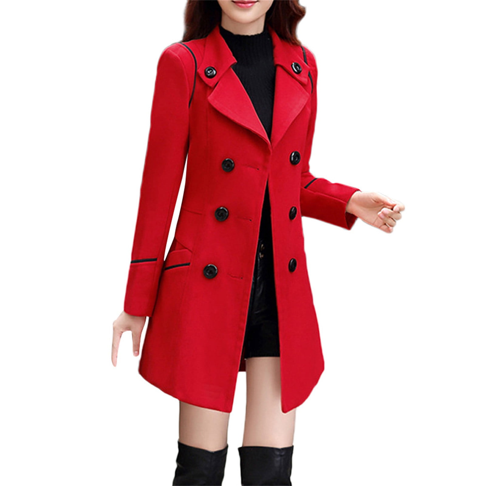 Buy CURLBIUTY Women's Pea Coat Double Breasted A Line Long Trench Coat  Winter Dress Coat with Pockets, Red, XX-Large at