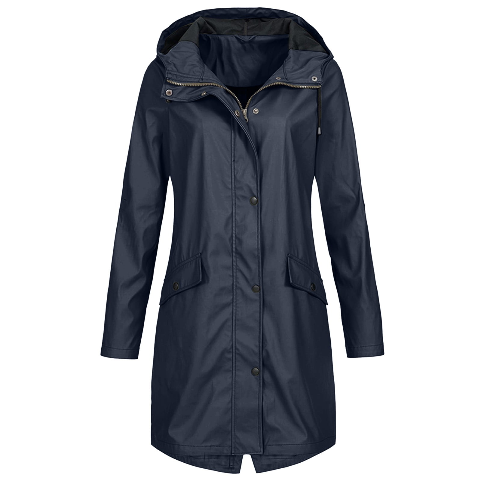 pseurrlt Women Solid Long Rain Jackets Plus Size Waterproof with Hood ...